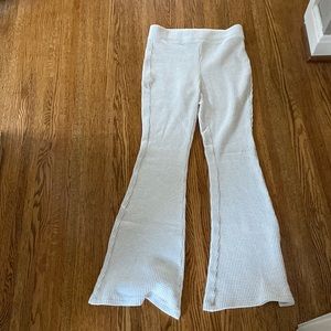 aerie waffle knit high wasted flare pants size m cream color